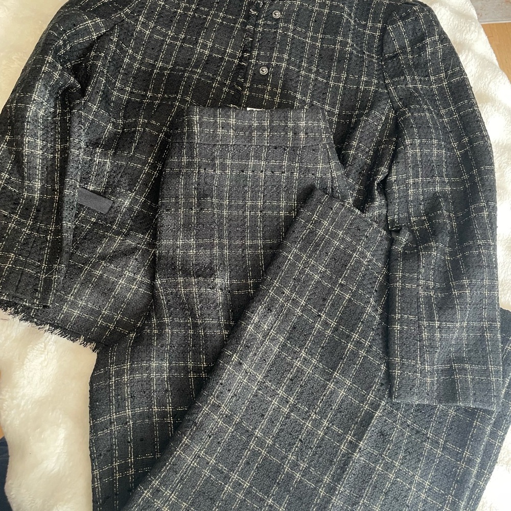 Ann Taylor Black and Gray Plaid Suit